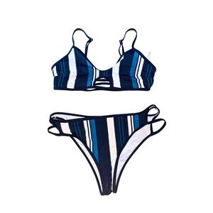 Blue & White Striped Bikini Set | Cupshe | Size M | Chic Swimwear